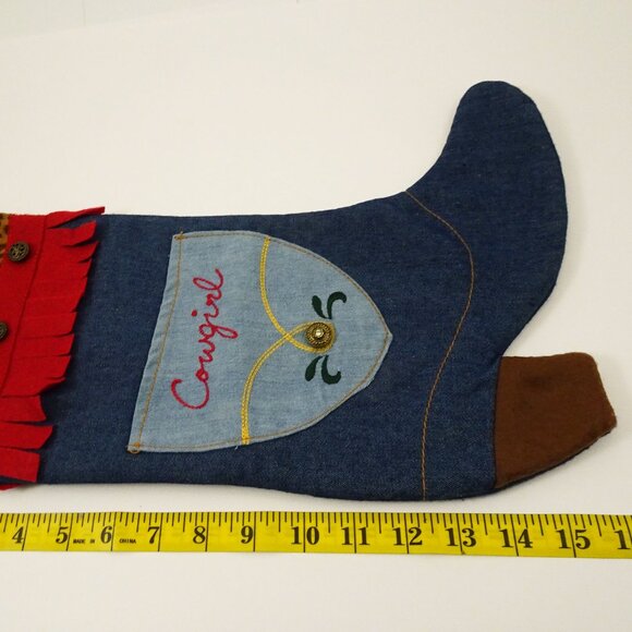 16" Handmade Denim Cowgirl Christmas Stocking Cowboy Boot Country Western CUTE! - Picture 5 of 7